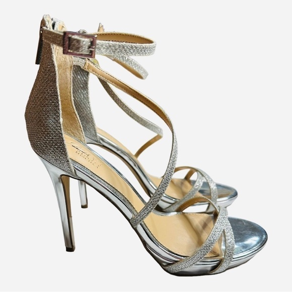 Jewel Badgley Mischka Silver Strappy Platform Sandal Size 6.5 - Picture 3 of 8